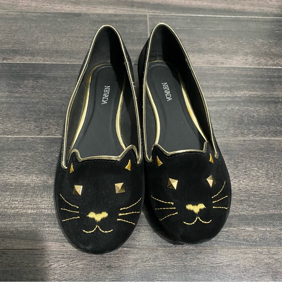 Black & Gold Cat Flats - Size 7 - Picture 2 of 3